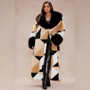 Geometric Patterned Fur Coat 1X
